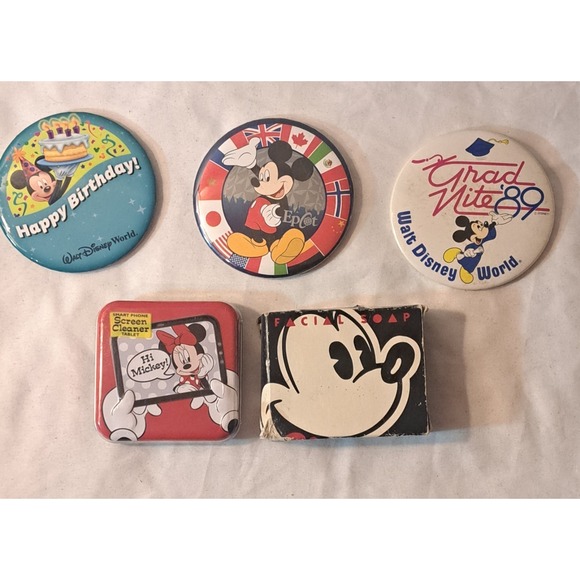 Disney / Walt Disney World Other - Disney Pins Souvenir Lot EPCOT Grad Nte 89 Minnie Screen Cleaner Mickey Box Soap
